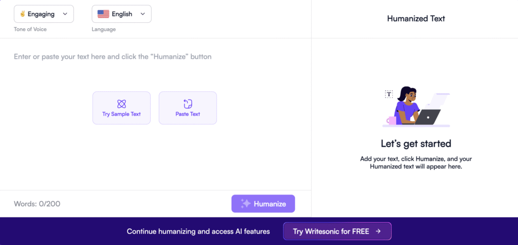 Writesonic's free best AI Text Humanizer